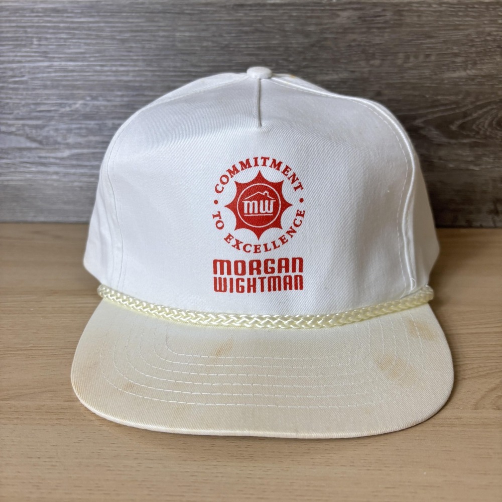 VINTAGE Morgan Wightman Hat Cap Snap Back Promo Advertising Mens Stained 80s